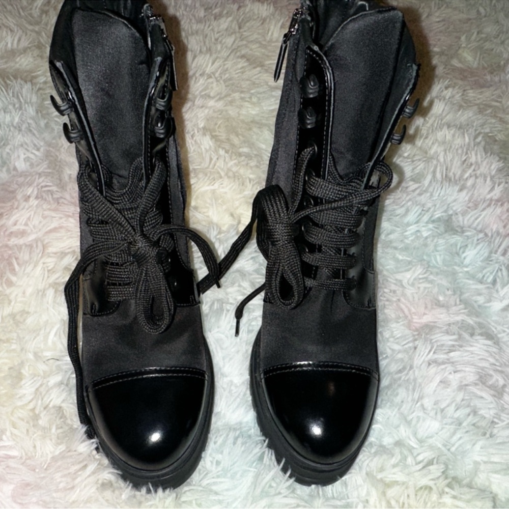 Prada Black Lug Sole Lace-Up Ankle Boots - Picture 7 of 14